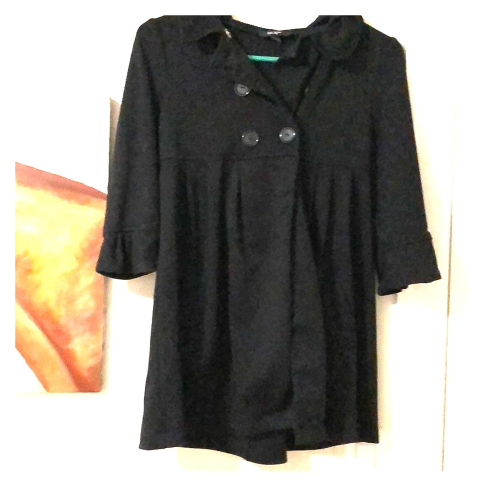 Hooded 3/4 sleeve light sweater coat with buttons